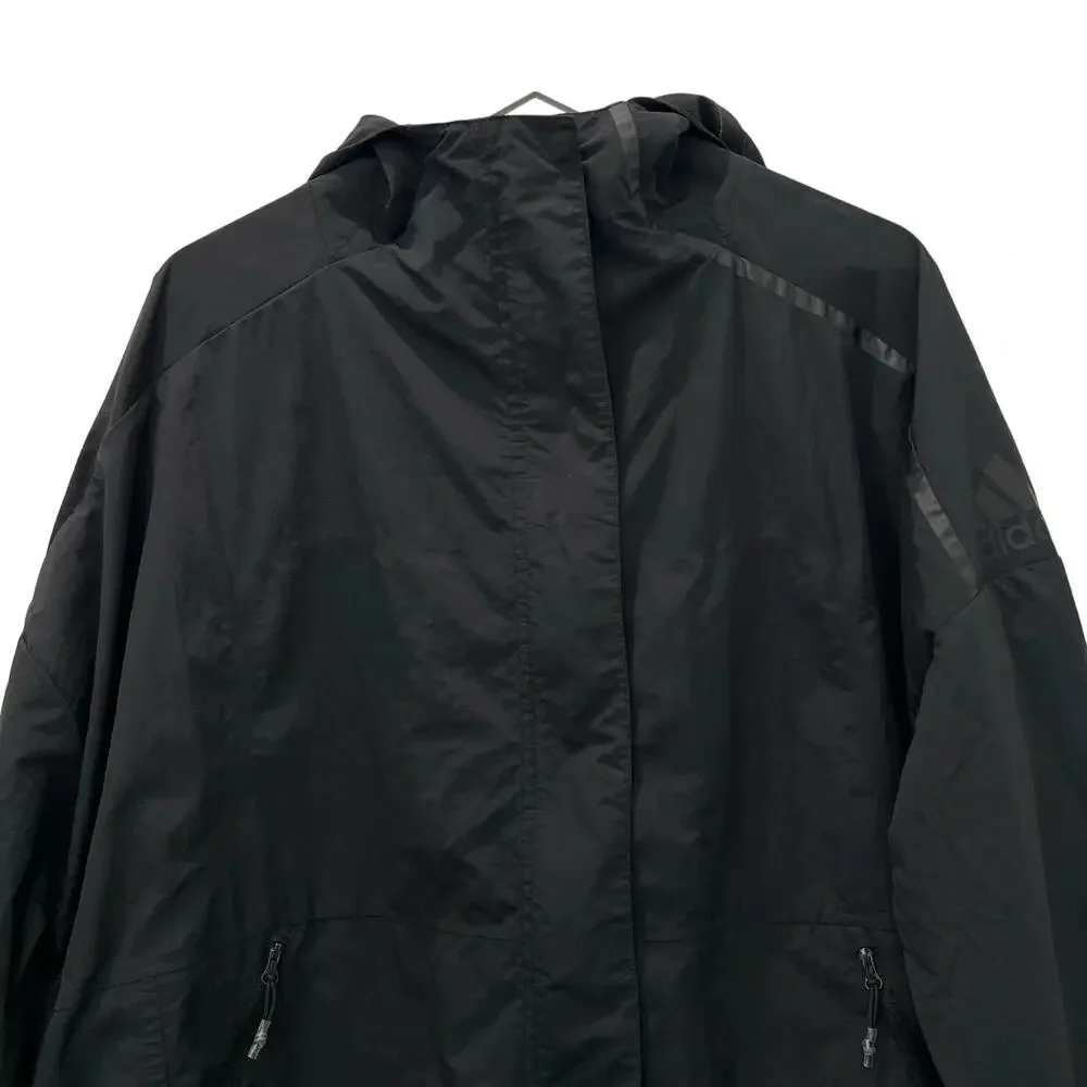Adidas Jacket Womens Medium Black Hooded Windbreaker Full Zip Water Resistant